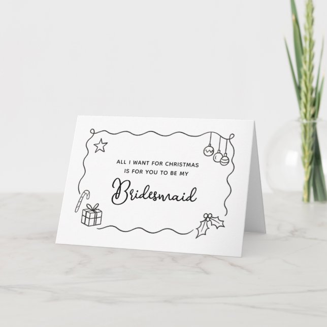 Tarjeta Festiva Whimsical Christmas Hand Drawn Bridesmaid Proposal (Anverso)