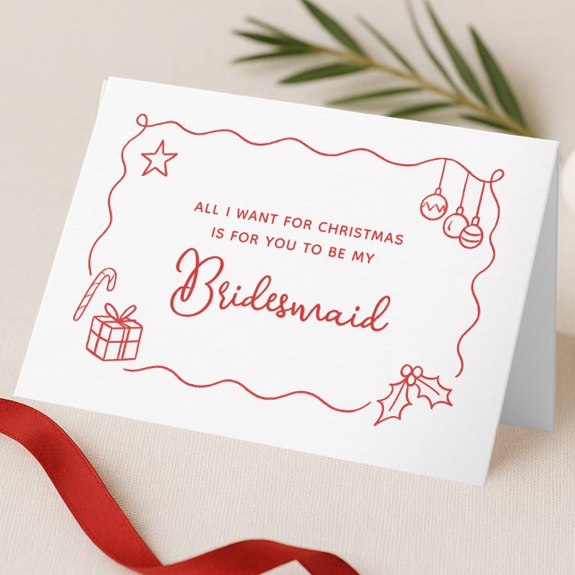 Tarjeta Festiva Whimsical Christmas Hand Drawn Bridesmaid Proposal (Subido por el creador)