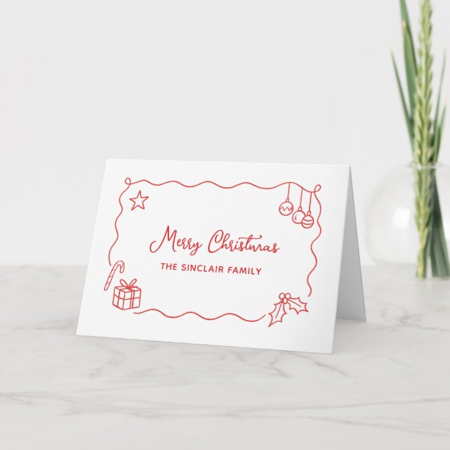 Tarjeta Festiva Whimsical Christmas Hand Drawn Scribble Minimalist (Anverso)