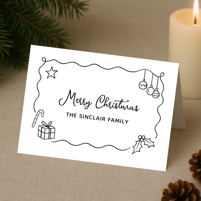 Tarjeta Festiva Whimsical Christmas Hand Drawn Scribble Minimalist (Subido por el creador)