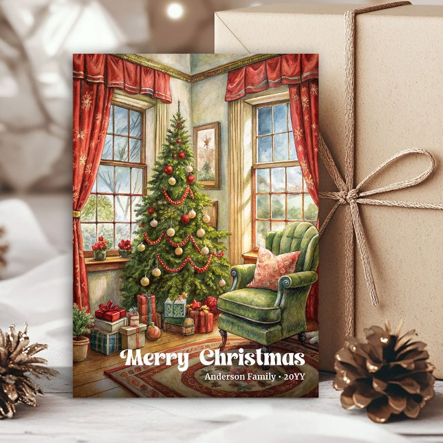 Tarjeta Festiva Whimsical Christmas interior card rustic holiday  (Whimsical Christmas interior card rustic holiday art

)