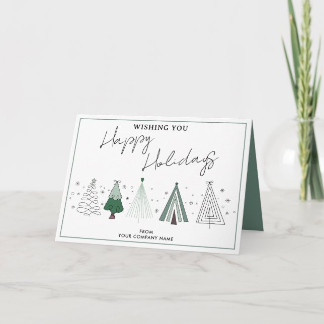 Tarjeta Festiva Whimsical Christmas Trees Business Logo Corporate (Anverso)