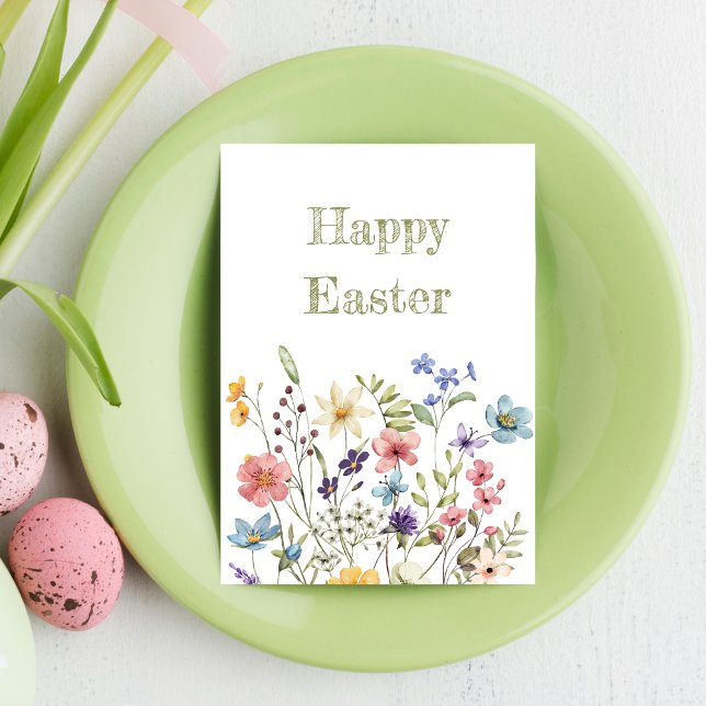 Tarjeta Festiva Whimsical Colorful Wildflower Bloom Happy Easter (Subido por el creador)