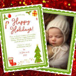 Tarjeta Festiva Whimsical Cute Christmas CUSTOM PHOTO Scalloped