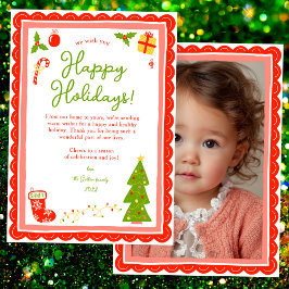 Tarjeta Festiva Whimsical Cute Christmas CUSTOM PHOTO Scalloped