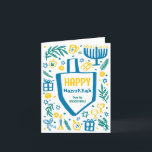 Tarjeta Festiva Whimsical Cute Dreidel Menorah PERSONALIZADO HANUK<br><div class="desc">Una tarjeta perfecta para unas vacaciones divertidas. ¡La mano hizo arte para ti! ¡TODO PERSONALIZABLE! Haga clic en "Personalizar" para editar el texto. Haga clic en "editar usando la herramienta de diseño" para ajustar las fuentes, colores y colocaciones. (también revisa mi tienda por diseños alternativos) Esta es una tarjeta doblada,...</div>