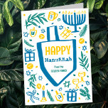 Tarjeta Festiva Whimsical Cute Dreidel Menorah PERSONALIZADO HANUK<br><div class="desc">Una tarjeta perfecta para unas vacaciones divertidas. ¡La mano hizo arte para ti! ¡TODO PERSONALIZABLE! Haga clic en "Personalizar" para editar el texto. Haga clic en "editar usando la herramienta de diseño" para ajustar las fuentes, colores y colocaciones. (también revisa mi tienda por diseños alternativos) Esta es una tarjeta doblada,...</div>