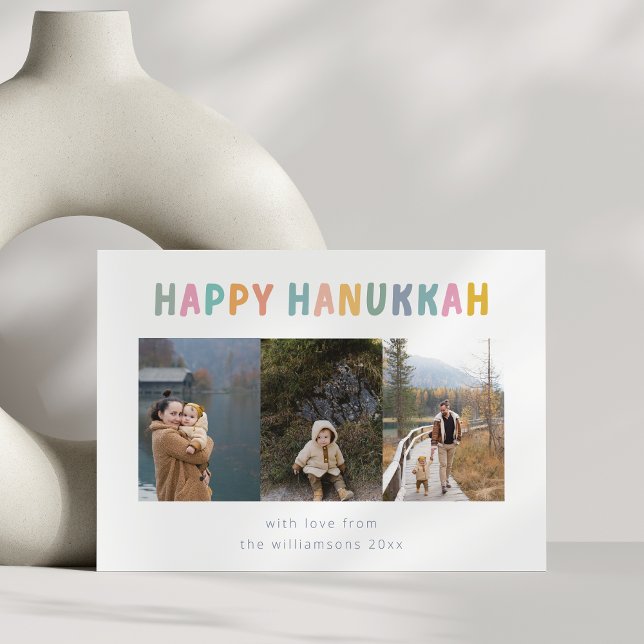Tarjeta Festiva Whimsical Cute Feliz Hanukkah Multi Photo Cuatro (Subido por el creador)