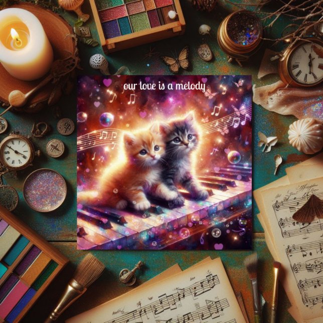 Tarjeta Festiva Whimsical Cute Kittens Piano Valentine musical (Subido por el creador)