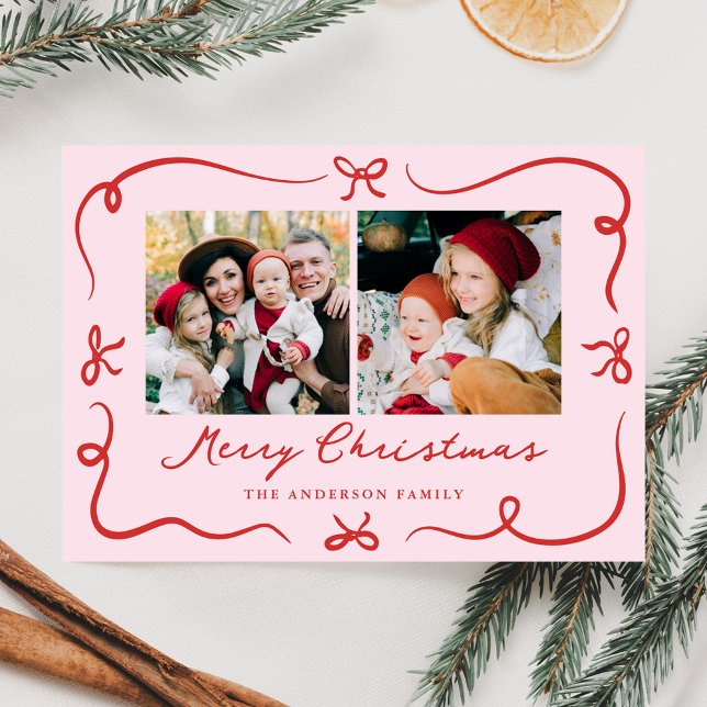 Tarjeta Festiva Whimsical dibujado a mano dobla rosado a dos Navid (Subido por el creador)