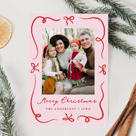 Tarjeta Festiva Whimsical dibujado a mano dobla rosado a dos Navid