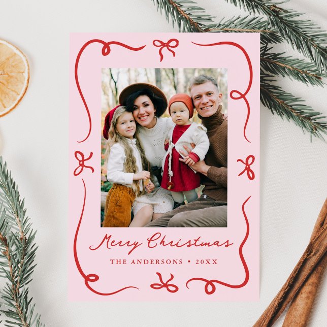 Tarjeta Festiva Whimsical dibujado a mano dobla rosado a dos Navid (Subido por el creador)