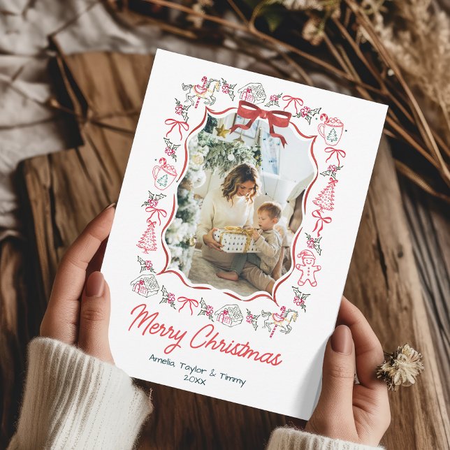Tarjeta Festiva whimsical doodles photo christmas (Subido por el creador)