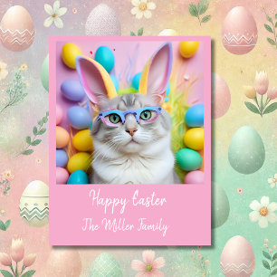 Tarjeta Festiva Whimsical Easter Cat con las orejas de los conejit