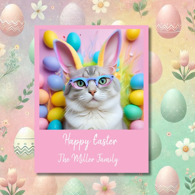 Tarjeta Festiva Whimsical Easter Cat con las orejas de los conejit (Subido por el creador)