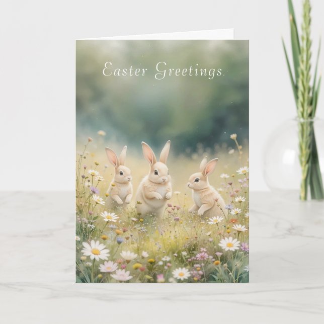 Tarjeta Festiva Whimsical Easter Meadow Springtime Bunny (Anverso)