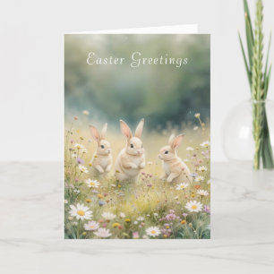 Tarjeta Festiva Whimsical Easter Meadow Springtime Bunny
