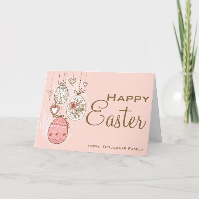 Tarjeta Festiva Whimsical Eggs de Pascua Rosa Feliz Pascua (Anverso)