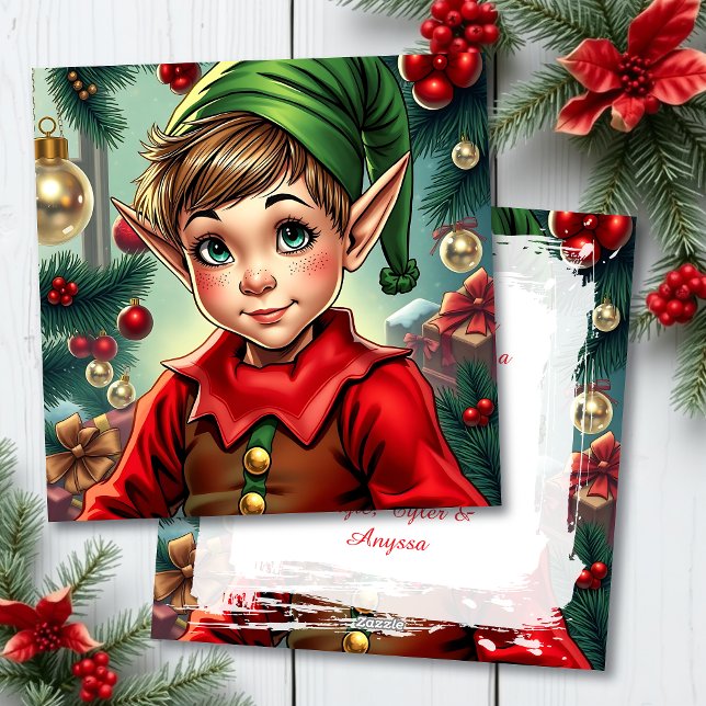 Tarjeta Festiva Whimsical Elf | Personalized Christmas (Subido por el creador)