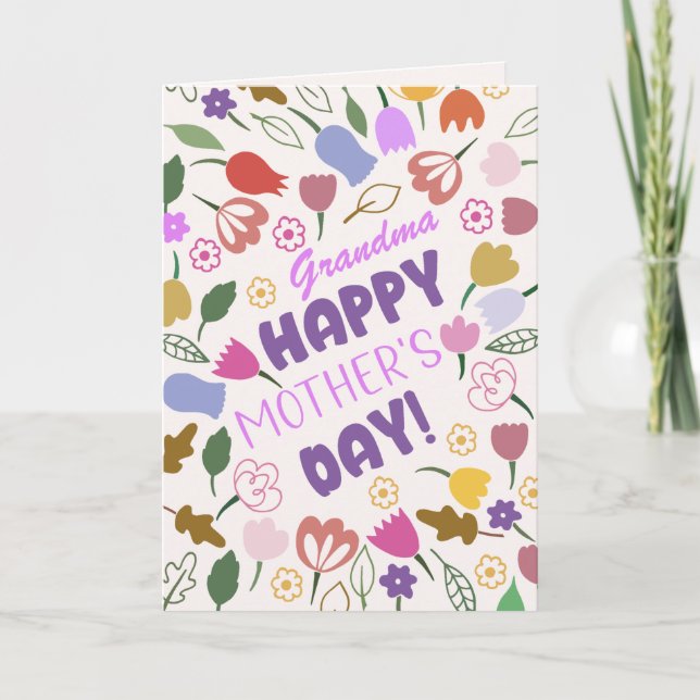 Tarjeta Festiva Whimsical Flowers Grandma Happy Mother's Day  (Anverso)