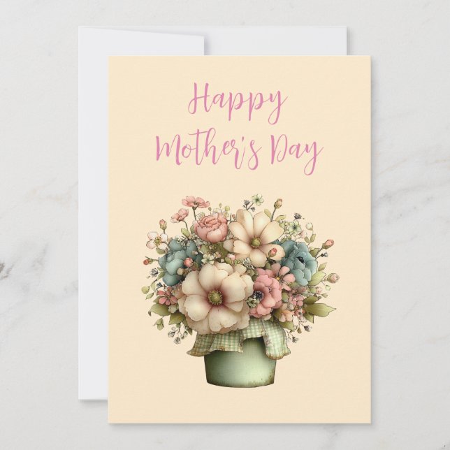 Tarjeta Festiva Whimsical Flowers in a Planter Pot Mother's Day (Anverso)