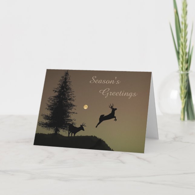 Tarjeta Festiva Whimsical Flying Reindeer (Anverso)
