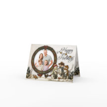 Whimsical Folk Art Snowmen Christmas Photo Card
