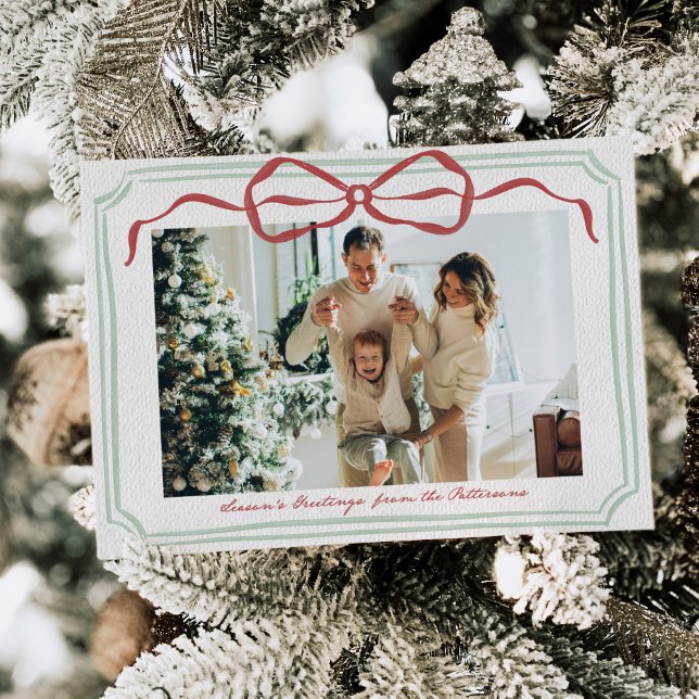 Tarjeta Festiva Whimsical Frame Holiday Bow Family Photo Card (Subido por el creador)