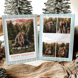 Tarjeta Festiva Whimsical Grandmillenial Blue Bow Family Photo
