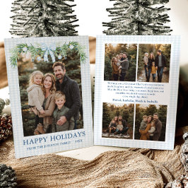Tarjeta Festiva Whimsical Grandmillenial Blue Bow Family Photo