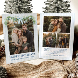 Tarjeta Festiva Whimsical Grandmillenial Blue Bow Family Photo