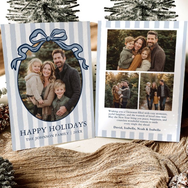 Tarjeta Festiva Whimsical Hand Drawn Coquette Bow Family Photo (Whimsical Hand Drawn Coquette Bow Family Photo Holiday Card)