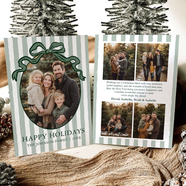 Tarjeta Festiva Whimsical Hand Drawn Coquette Bow Family Photo (Whimsical Hand Drawn Coquette Bow Family Photo Holiday Card)