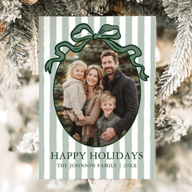 Tarjeta Festiva Whimsical Hand Drawn Coquette Bow Family Photo (Whimsical Hand Drawn Coquette Bow Family Photo Holiday Card)