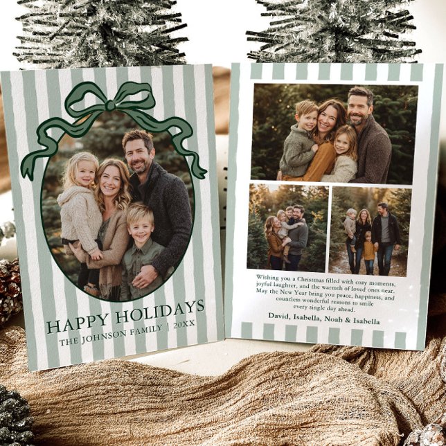 Tarjeta Festiva Whimsical Hand Drawn Coquette Bow Family Photo (Whimsical Hand Drawn Coquette Bow Family Photo Holiday Card)