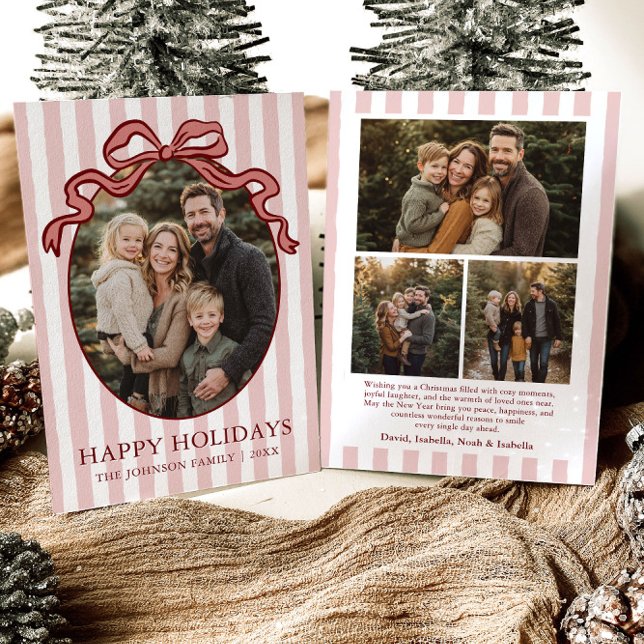 Tarjeta Festiva Whimsical Hand Drawn Coquette Red Bow Family Photo (Whimsical Hand Drawn Coquette Red Bow Family Photo Holiday Card)