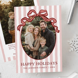 Tarjeta Festiva Whimsical Hand Drawn Coquette Red Bow Family Photo