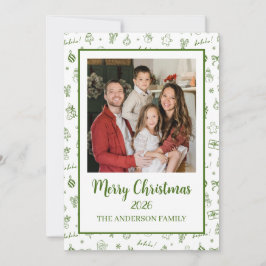 Tarjeta Festiva Whimsical Hand Drawn Doodle Green