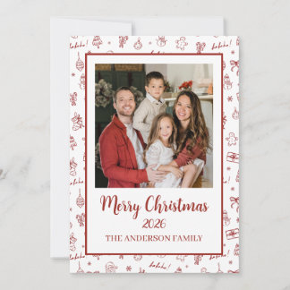 Tarjeta Festiva Whimsical Hand Drawn Doodle Red