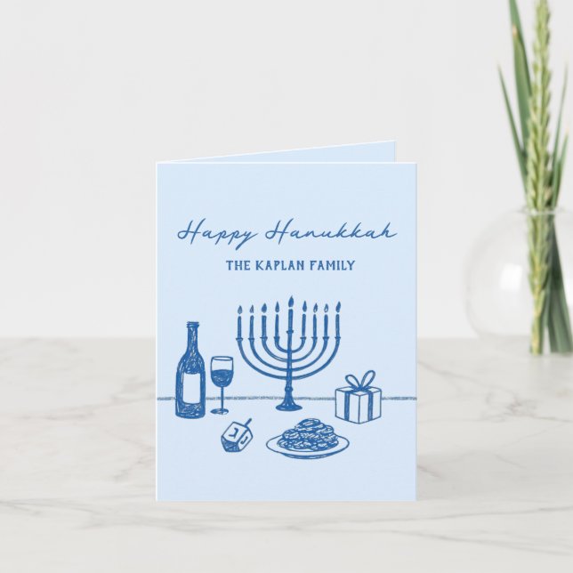 Tarjeta Festiva Whimsical Hand Drawn Hanukkah Jewish Trendy Custom (Anverso)