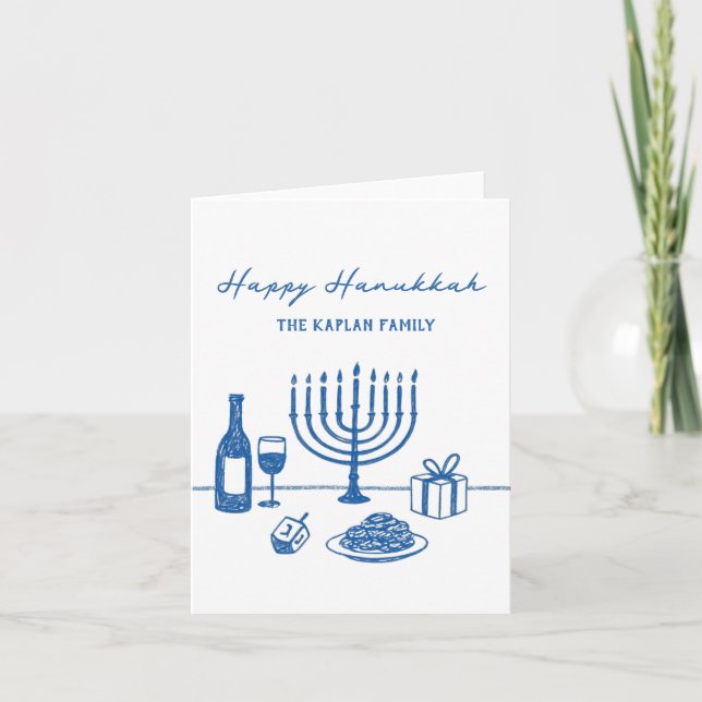 Tarjeta Festiva Whimsical Hand Drawn Hanukkah Jewish Trendy Custom (Anverso)