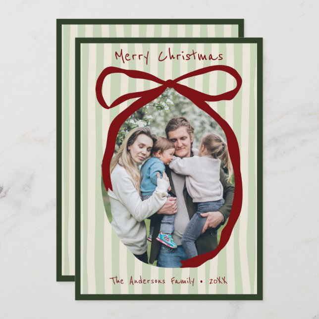 Tarjeta Festiva Whimsical Hand Drawn Quirky Red Wavy Ribbon Photo (Anverso / Reverso)