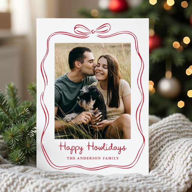 Tarjeta Festiva Whimsical Hand-Drawn Red Bow Happy Howlidays Photo (Subido por el creador)