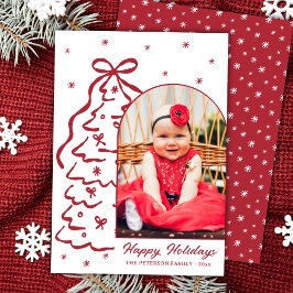 Tarjeta Festiva Whimsical Hand-Drawn Red Christmas Tree Arch Photo