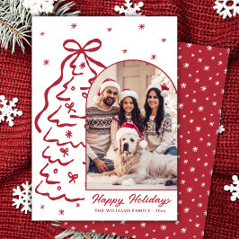 Tarjeta Festiva Whimsical Hand-Drawn Red Christmas Tree Arch Photo