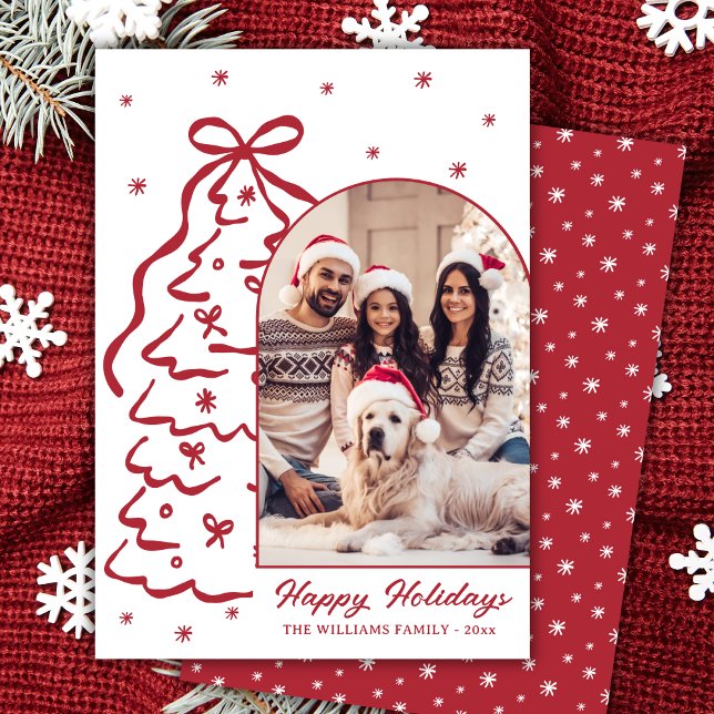 Tarjeta Festiva Whimsical Hand-Drawn Red Christmas Tree Arch Photo (Subido por el creador)