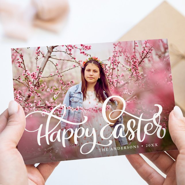 Tarjeta Festiva Whimsical Hand-Lettered Script Happy Easter Photo (Subido por el creador)
