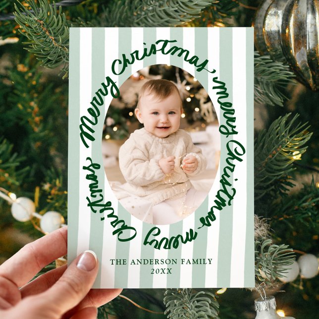 Tarjeta Festiva Whimsical Handwritten Merry Christmas Green Photo (Subido por el creador)