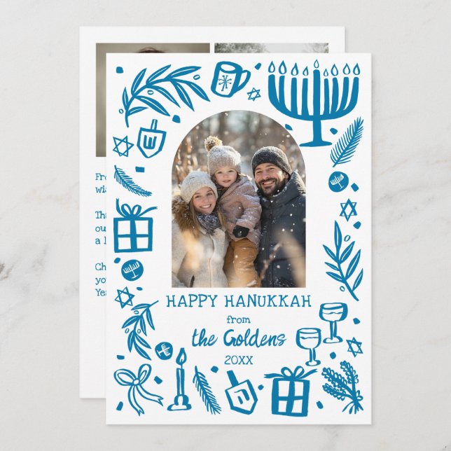 Tarjeta Festiva Whimsical Hanukkah Cute Custom Arch 3 PHOTO  (Anverso / Reverso)