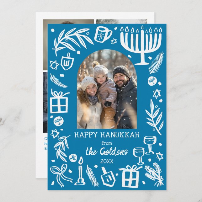 Tarjeta Festiva Whimsical Hanukkah Cute Custom Arch 4 PHOTO  (Anverso / Reverso)